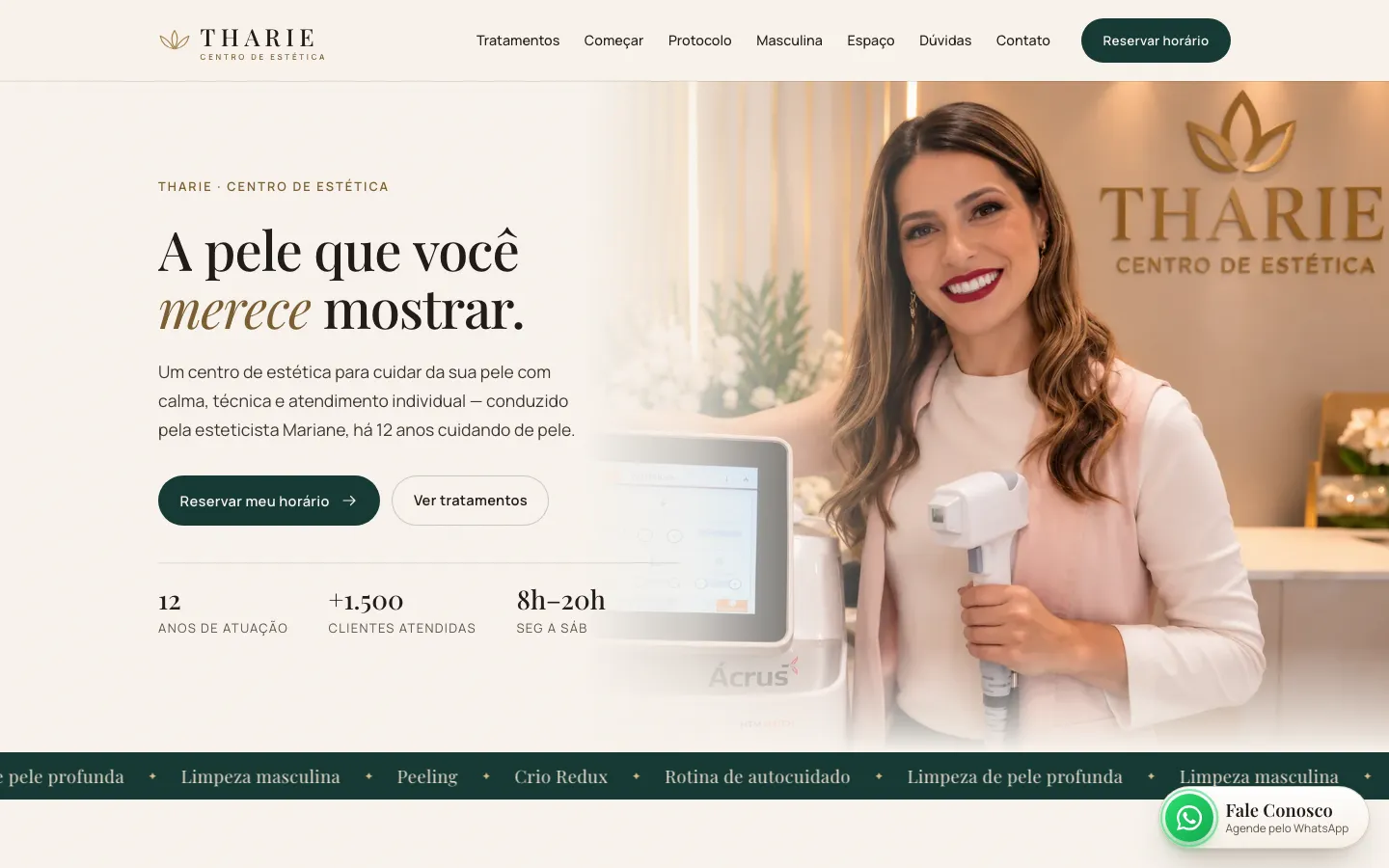 Site real da Tharie Centro de Estética