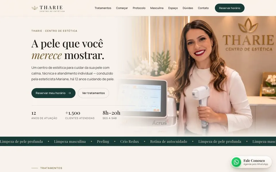 Site Tharie Centro de Estética criado pela Adapt Media