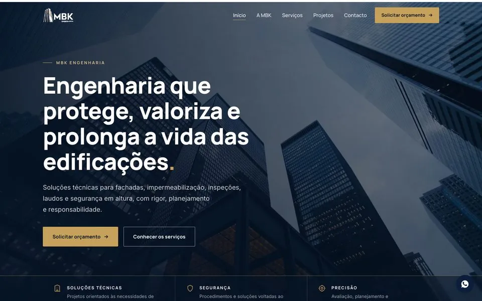 Site MBK Engenharia criado pela Adapt Media