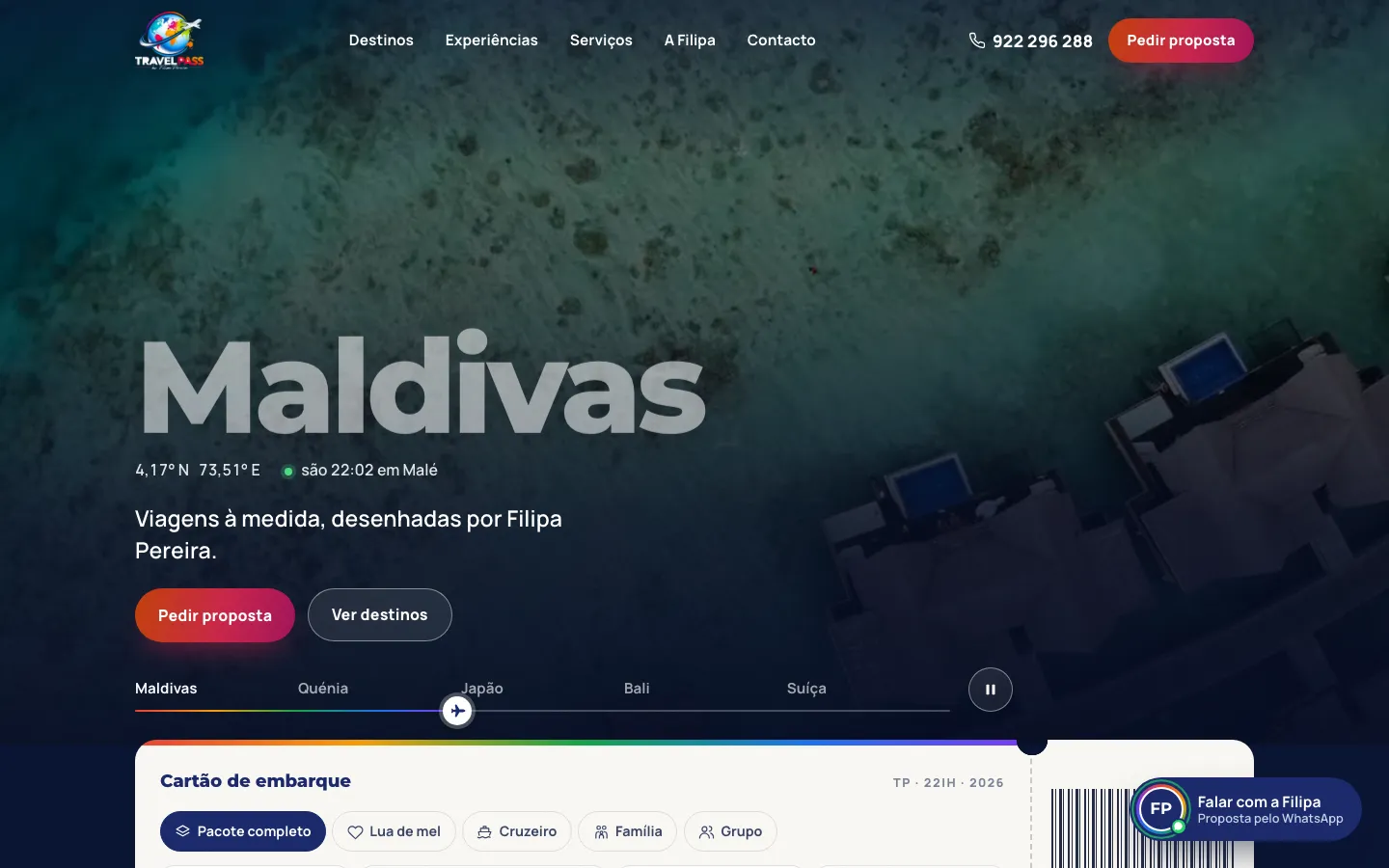 Site da Travel Pass, agência de viagens, feito pela Adapt
